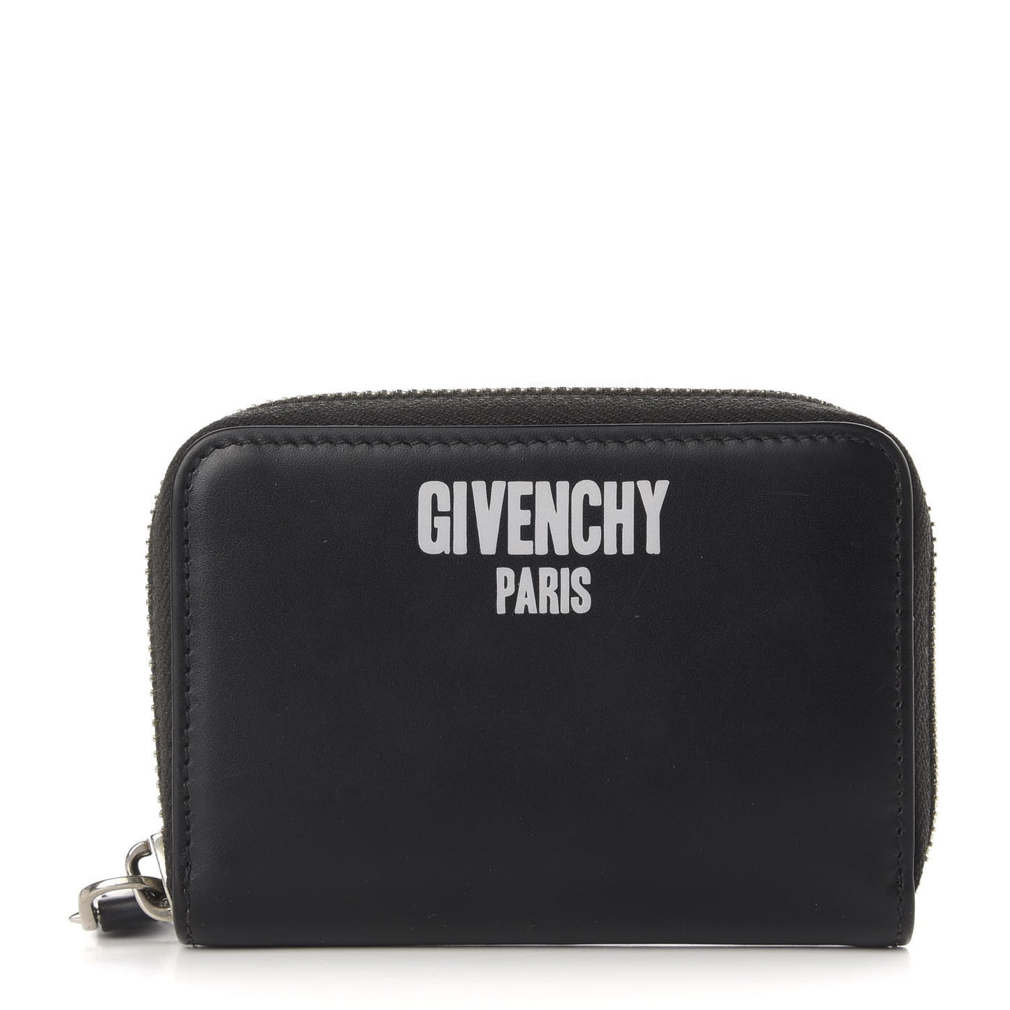 Calfskin Logo Print Mini Zip Wallet Black