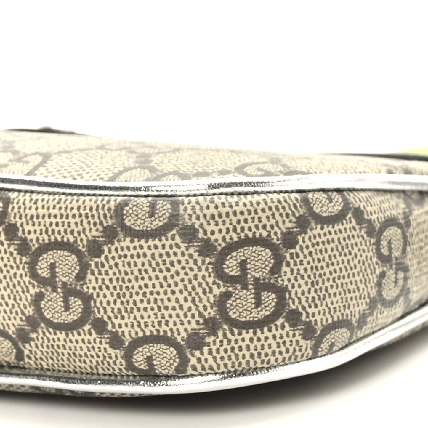 GG Supreme Monogram Lame Textured Dollar Calfskin Mini Ophidia Chain Bag Beige Ebony Silver