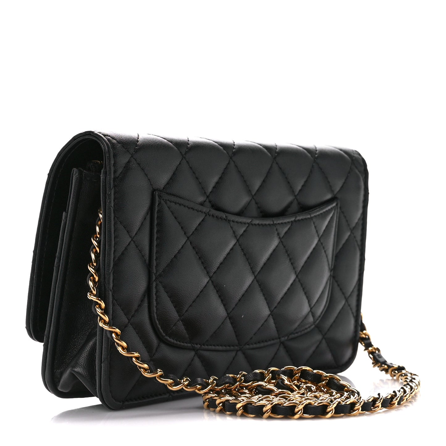 Lambskin Quilted Wallet On Chain WOC Black