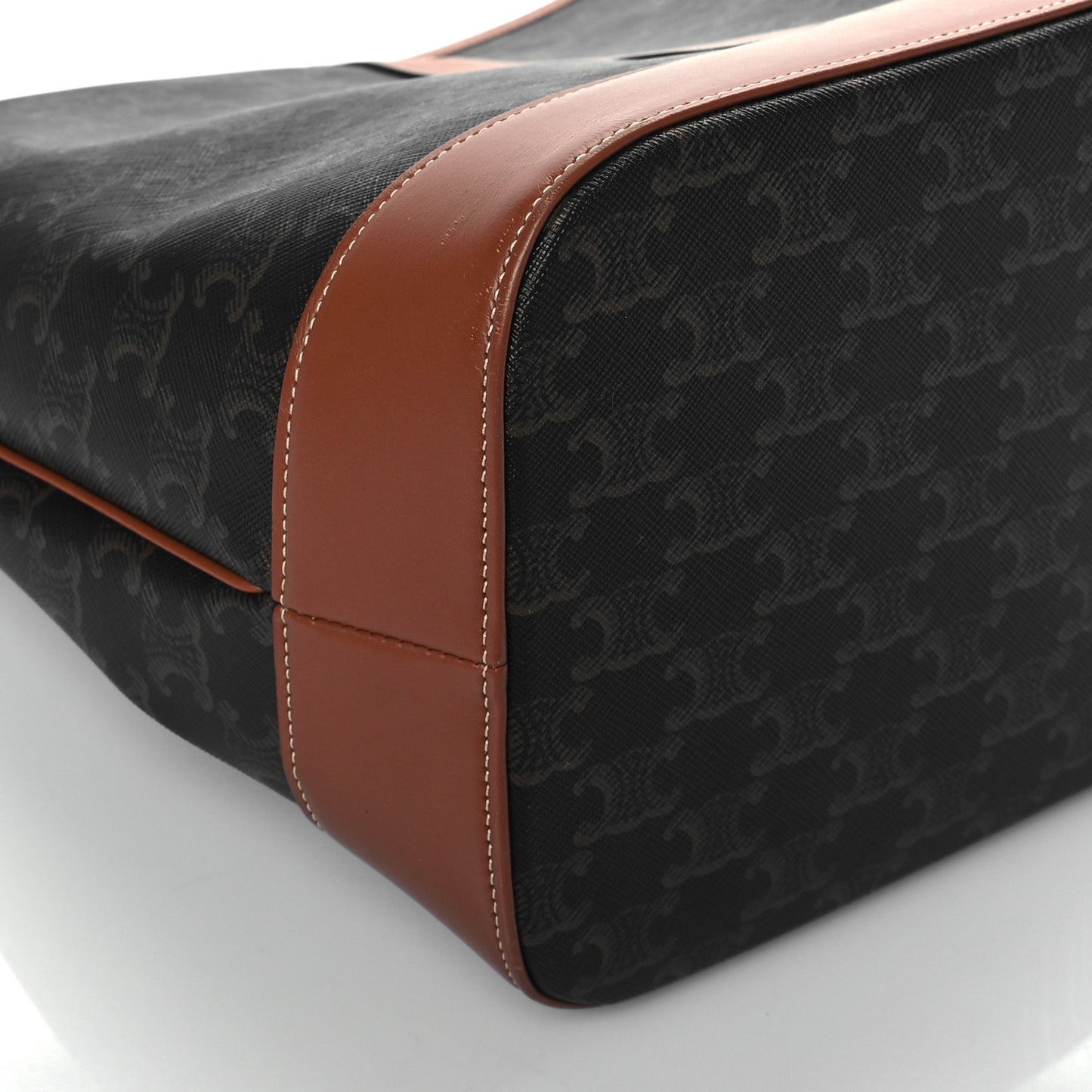 Triomphe Canvas Calfskin Medium Bucket Bag Tan