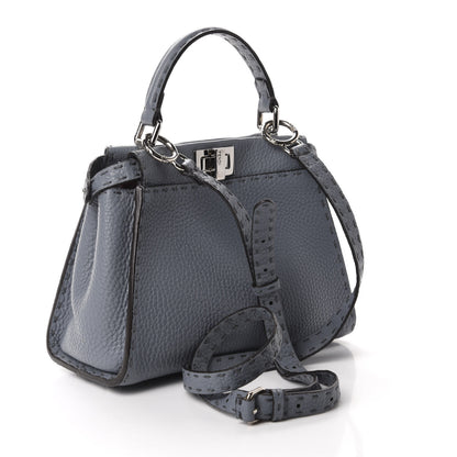 Fendi Calfskin Romano Selleria Bi-Color Mini Peekaboo Iconic Satchel Tempesta Bordeaux 3 of 12