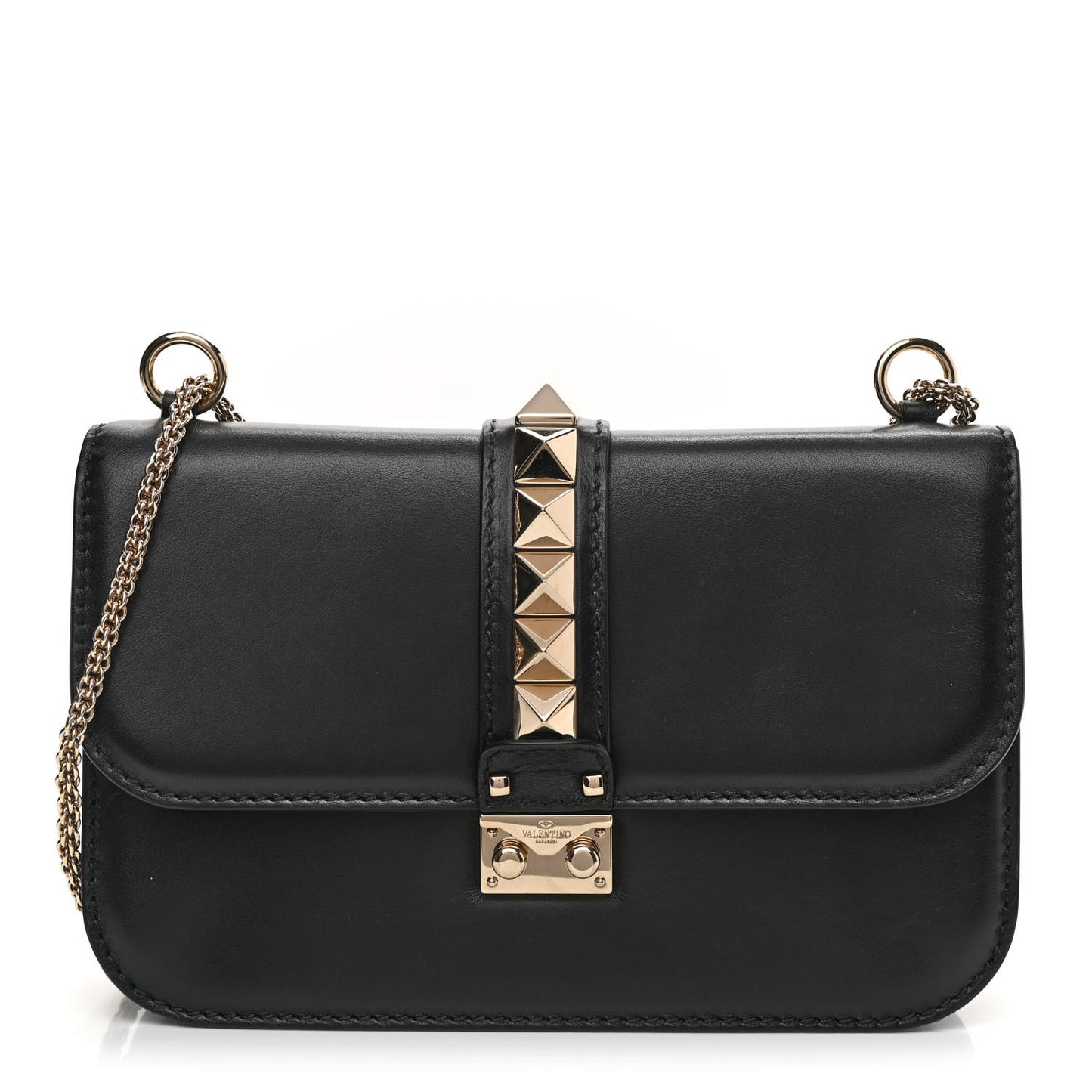Vitello Medium Glam Lock Rockstud Flap Black