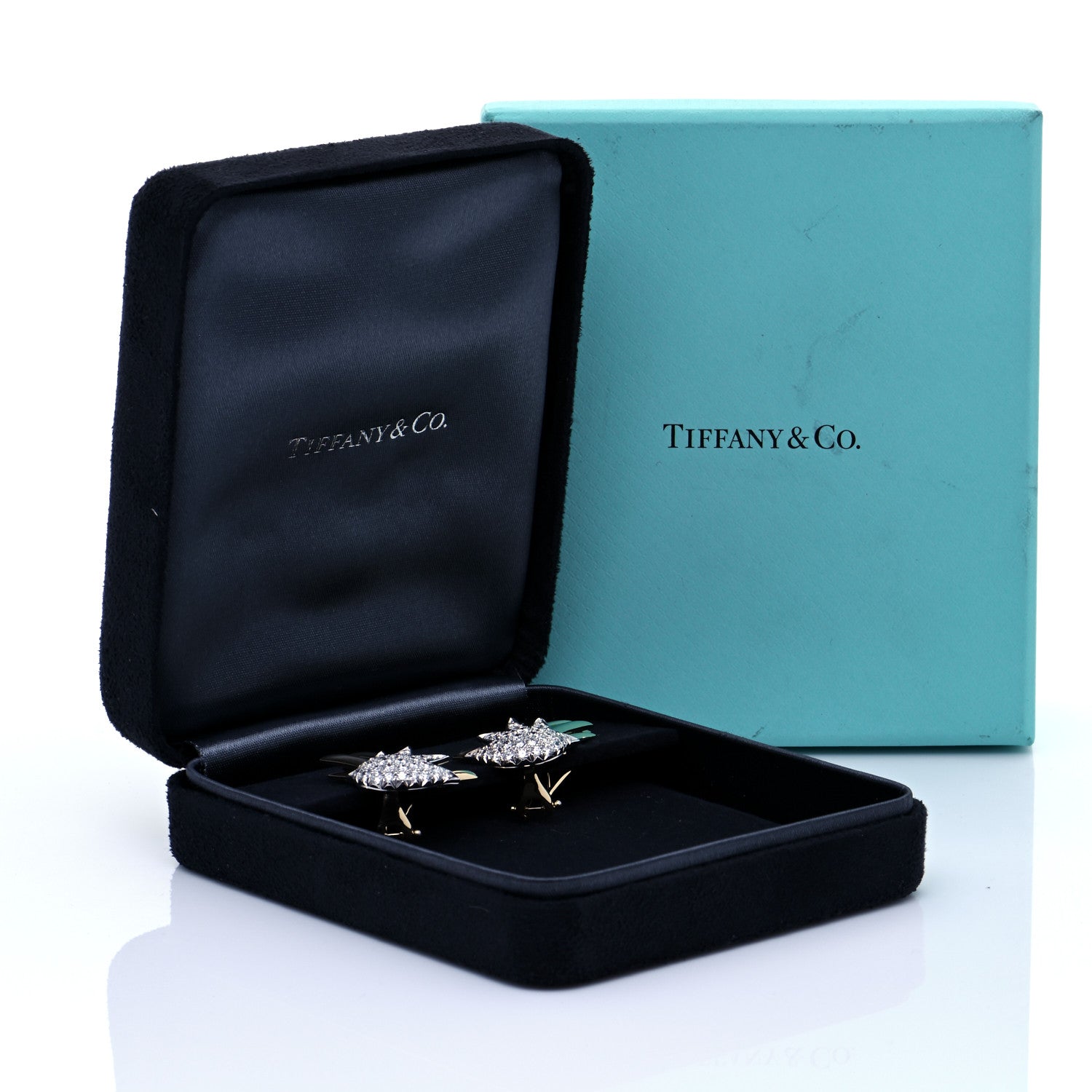 Tiffany 18K Yellow Gold Platinum Diamond Schlumberger Flame Earrings 9 of 9