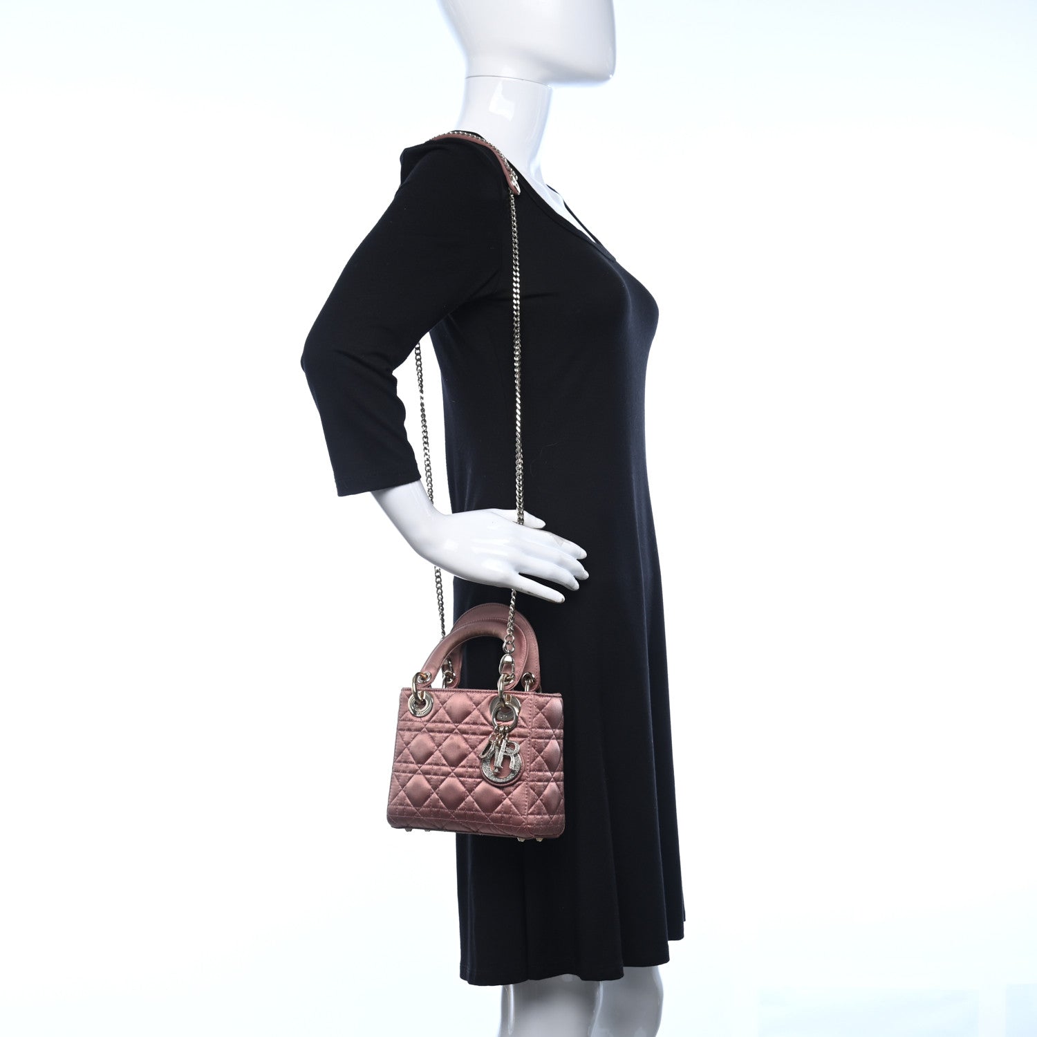 Christian Dior Satin Swarovski Crystal Cannage Mini Lady Dior Pink 2 of 13