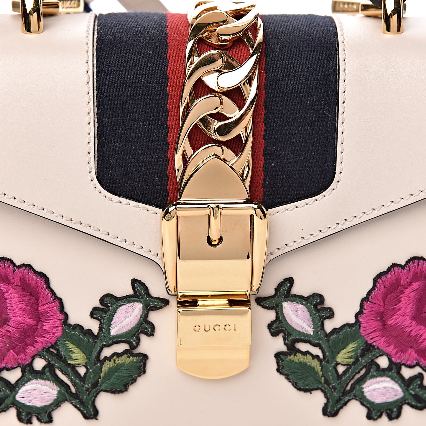 Calfskin Embroidered Mini Sylvie Top Handle Bag White