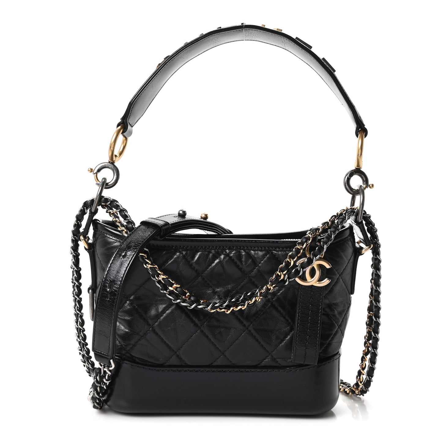 Aged Calfskin Quilted Small Gabrielle Logo Hobo Black