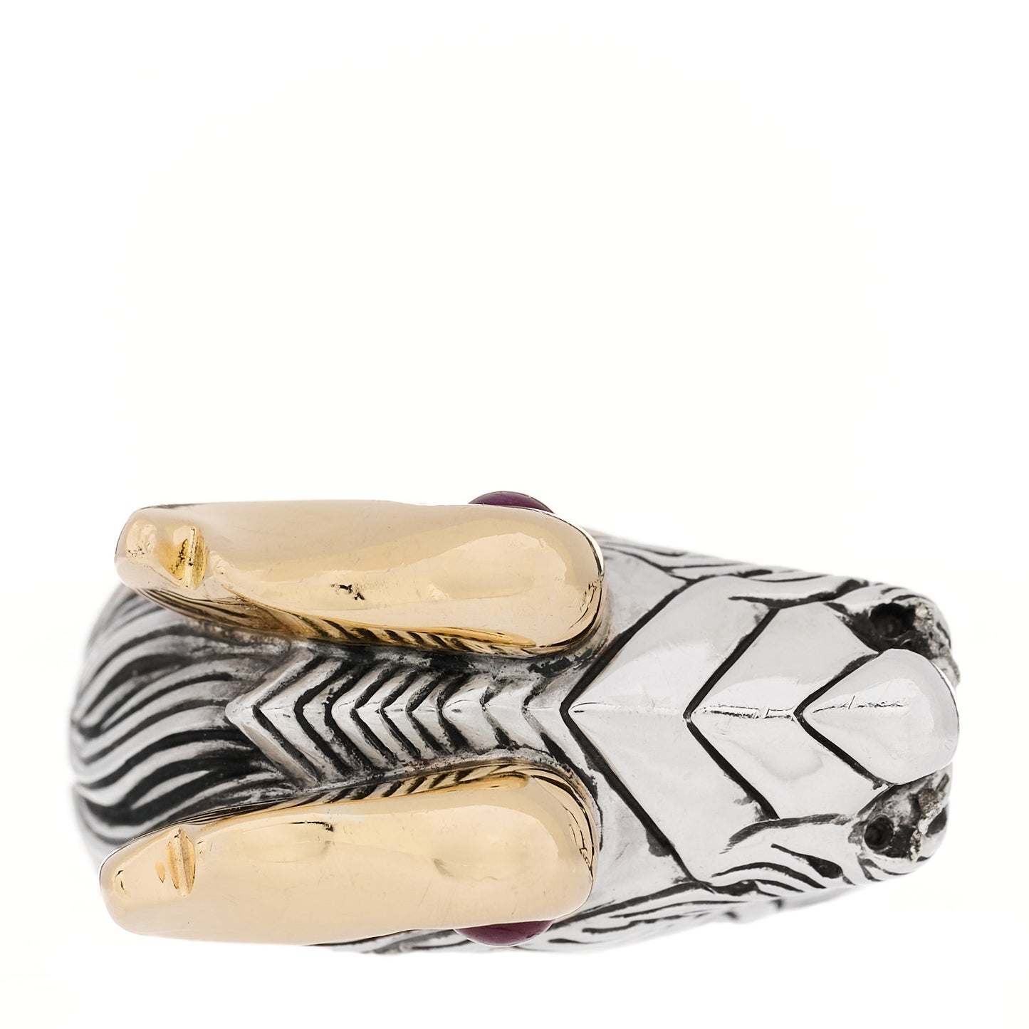 Sterling Silver 18K Yellow Gold Ruby Naga Dragon Head Ring 54 7