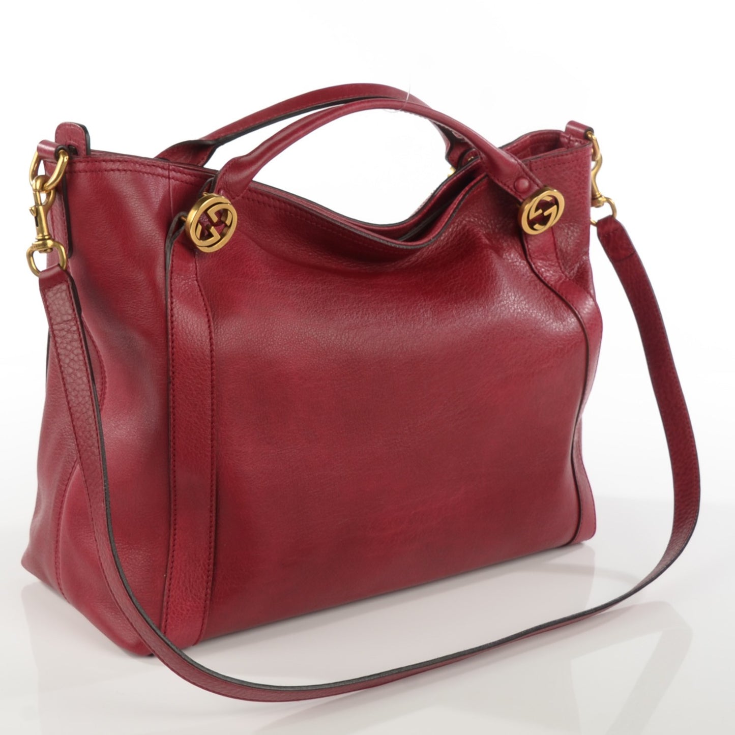 Pebbled Calfskin Medium Miss GG Top Handle Bag Dark Red