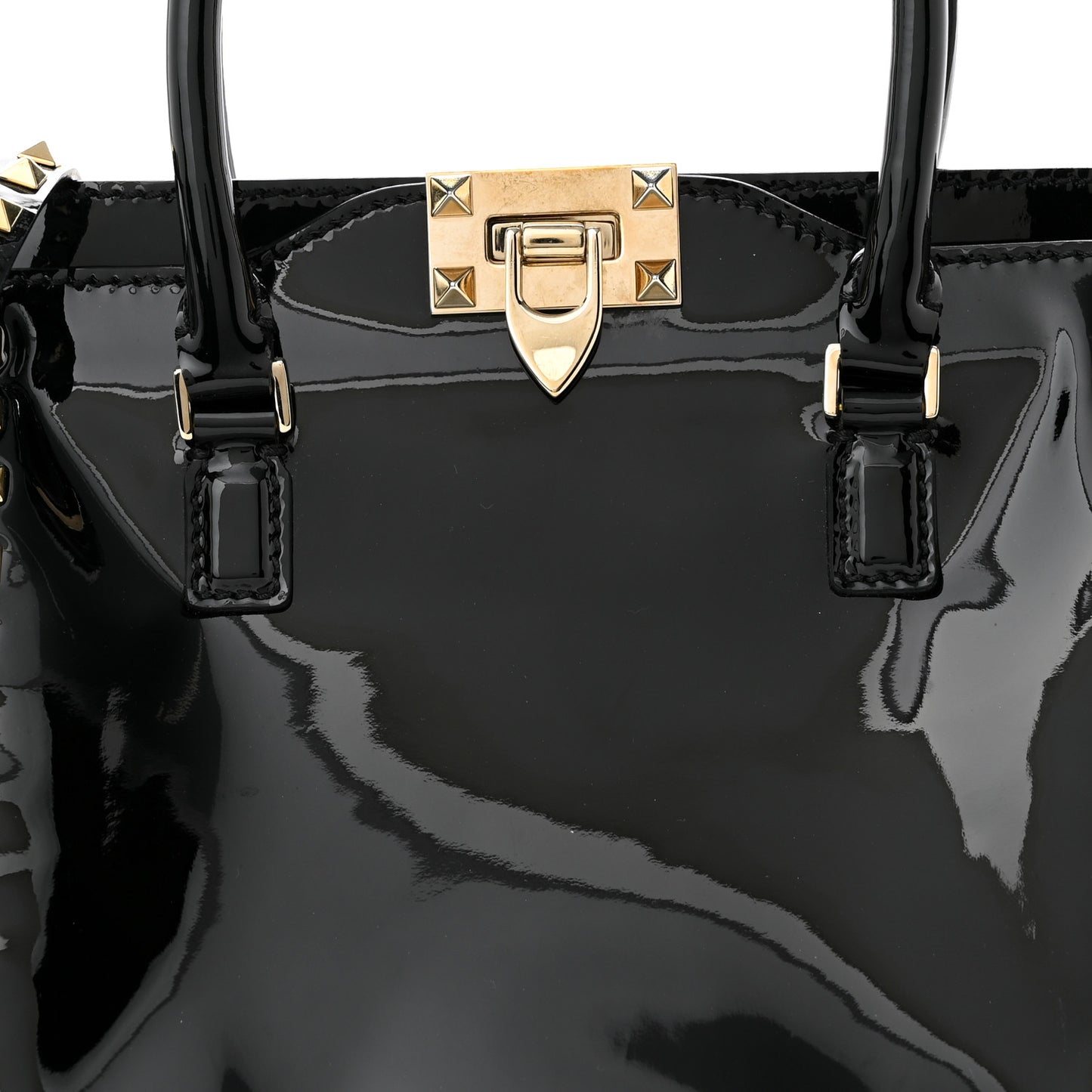 Patent Small Rockstud Double Handle Tote Black