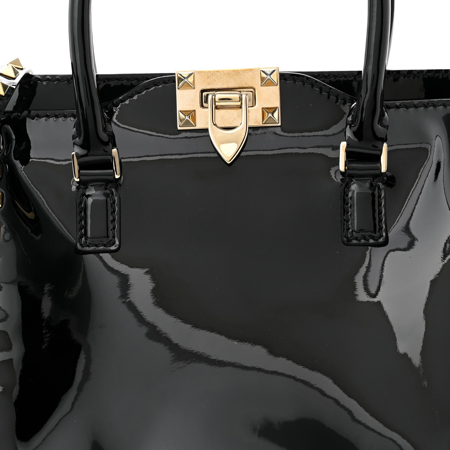 Valentino Garavani Patent Small Rockstud Double Handle Tote Black 7 of 11