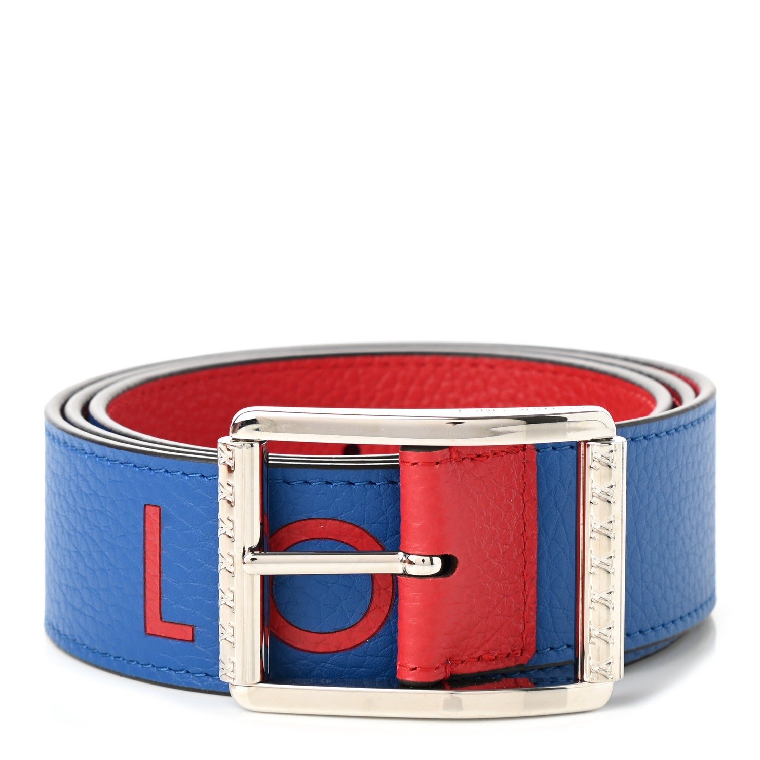 Louis Vuitton Taurillon 40mm Logo Reversible Belt 100 40 Blue Red 1 of 4