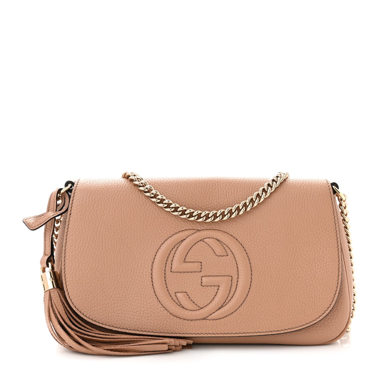 Pebbled Calfskin Medium Soho Flap Crossbody Camelia