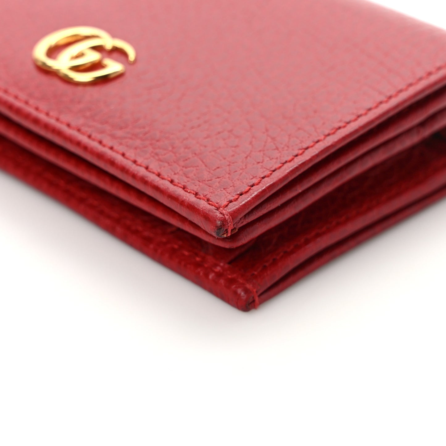 Pebbled Calfskin GG Marmont Card Case Hibiscus Red