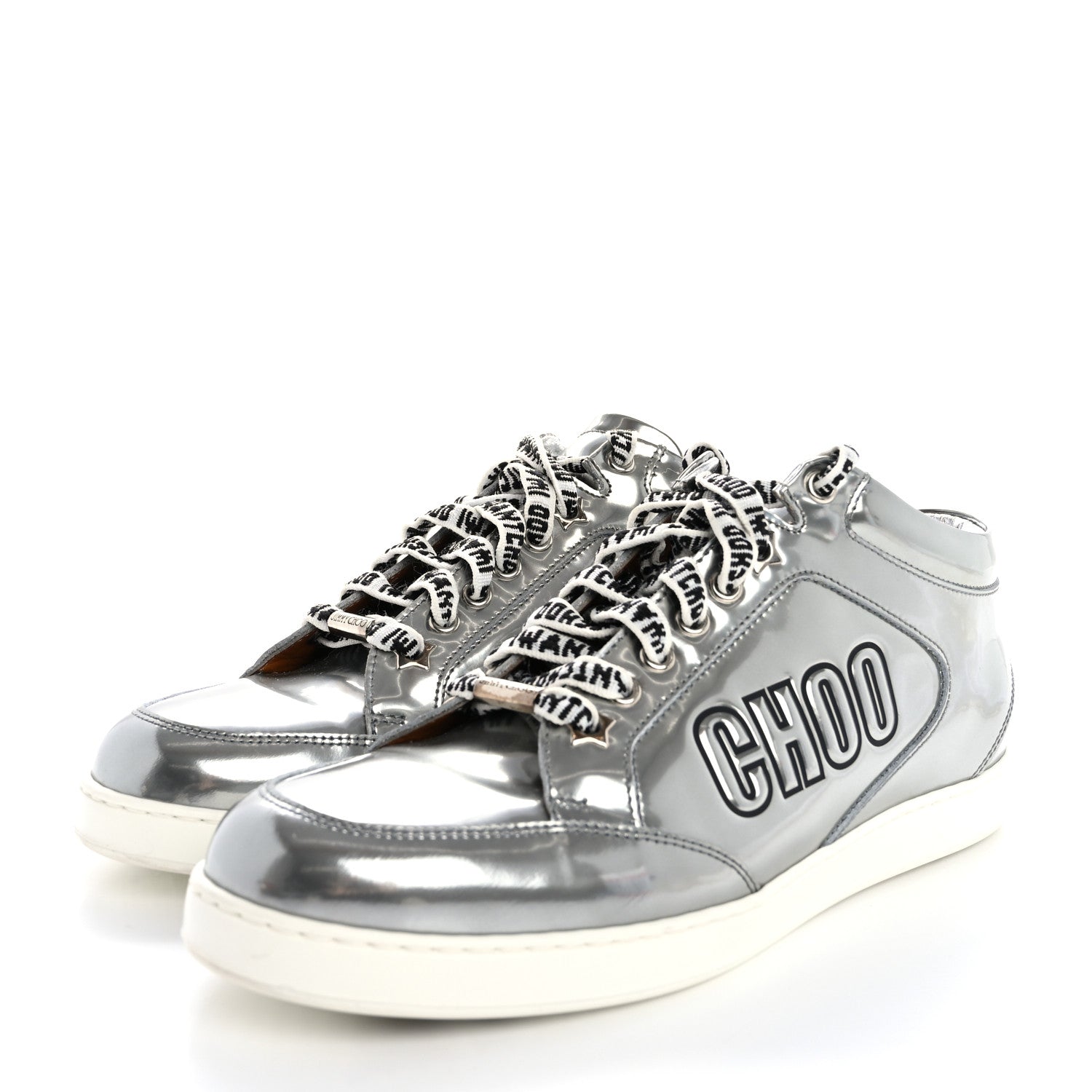 Jimmy Choo Liquid Mirror Calfskin Embossed Miami Sneaker 39 Silver Black 4 of 13