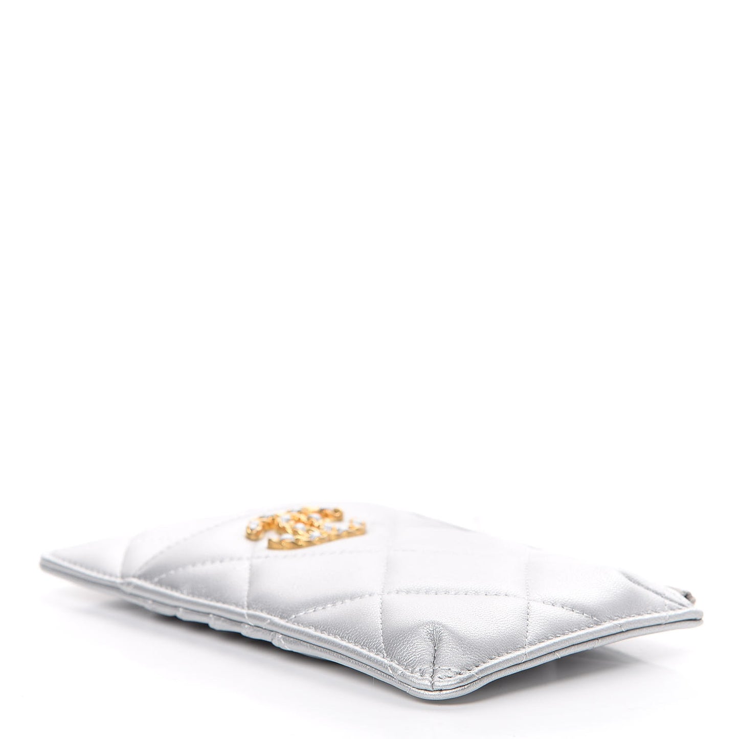 Metallic Goatskin Quilted 19 Flat Wallet Pouch Silver