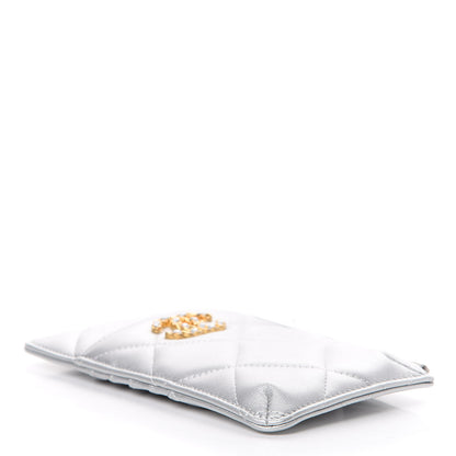 Chanel Metallic Goatskin Quilted 19 Flat Wallet Pouch Silver 3 of 6