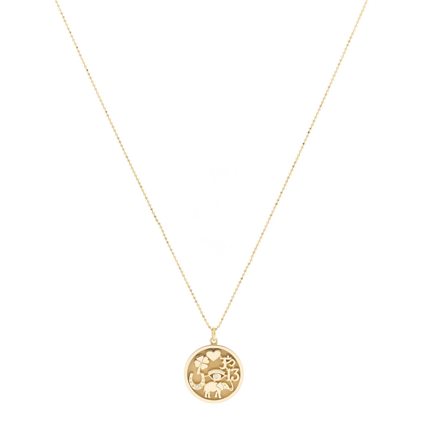18K Yellow Gold Diamond Good Luck Pendant Necklace