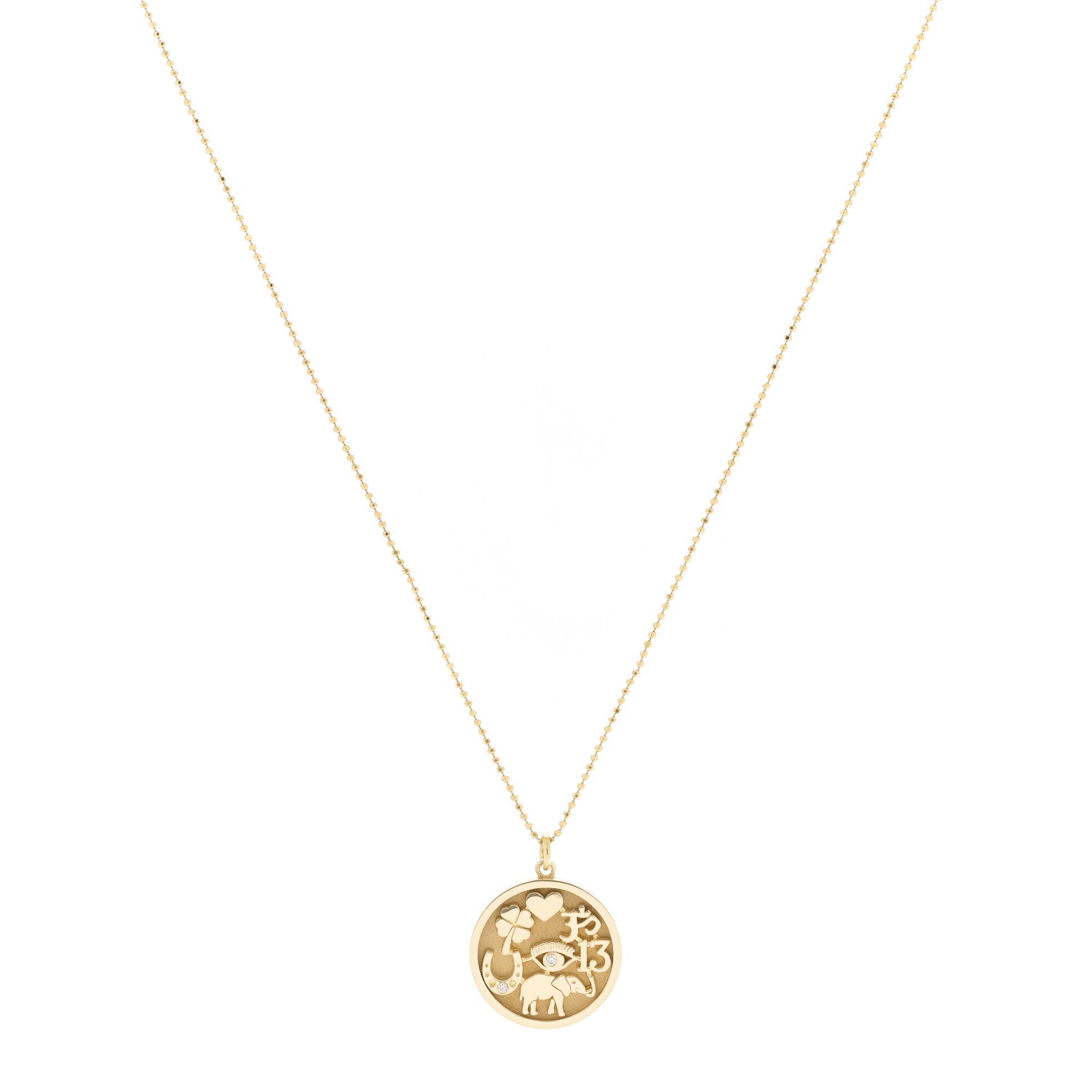 Jennifer Meyer 18K Yellow Gold Diamond Good Luck Pendant Necklace 1 of 6