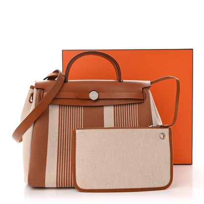 Hermes Vache Hunter Toile H Vibration Herbag Zip Retourne 31 PM Fauve Ecru Beige 14 of 14