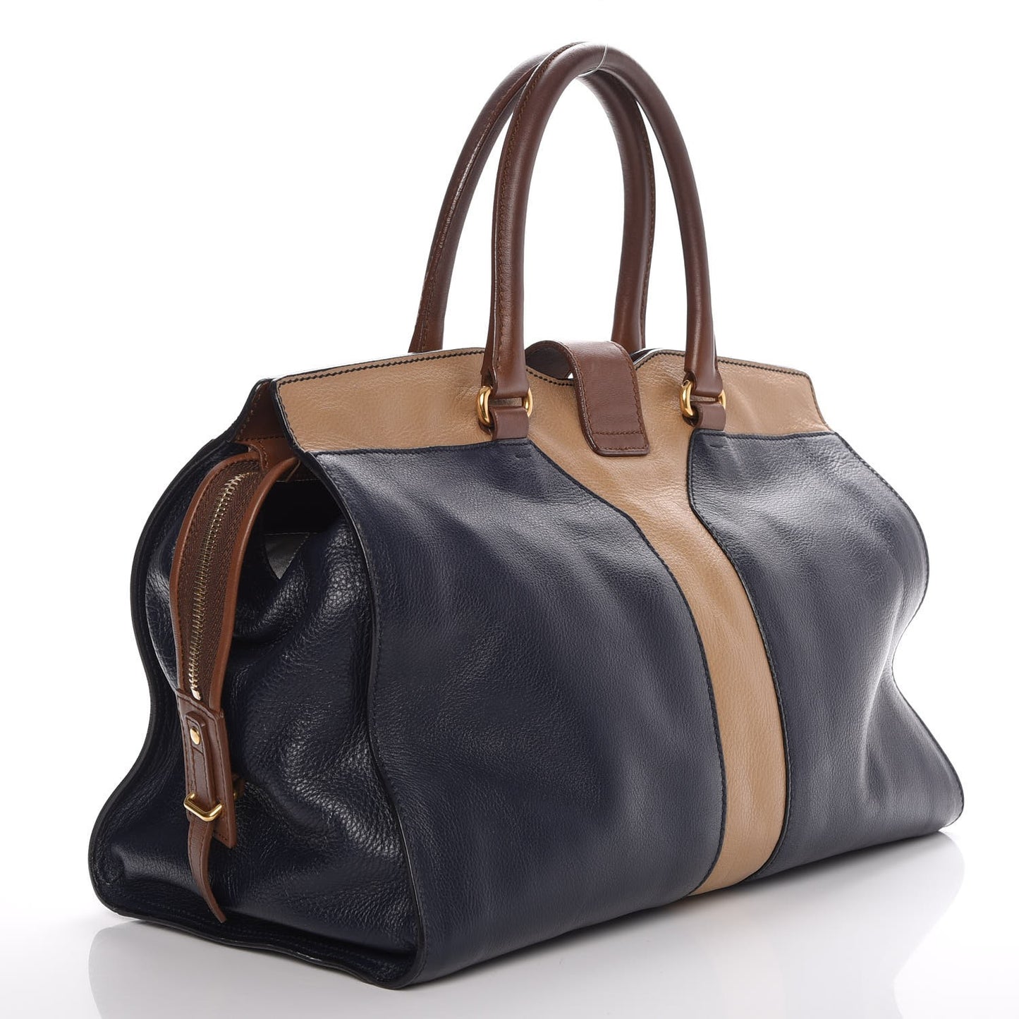 Calfskin Medium Tri-color Cabas Chyc Navy Mushroom