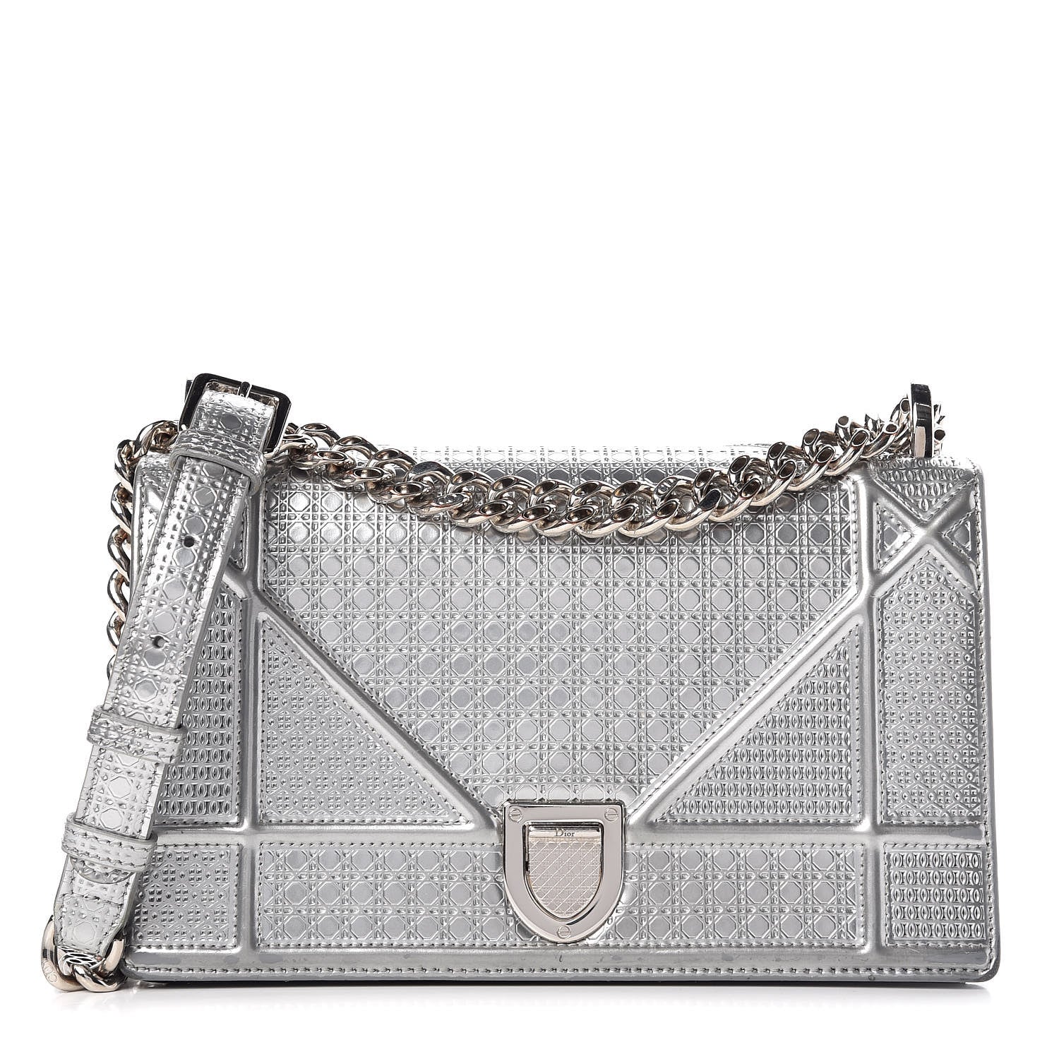 Christian Dior Metallic Patent Micro-Cannage Small Diorama Flap Bag Silver 1 of 25