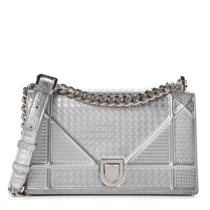 Christian Dior Metallic Patent Micro-Cannage Small Diorama Flap Bag Silver 1 of 25