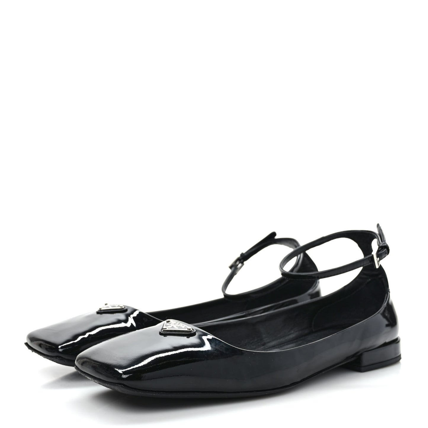 Patent Calfskin Triangle Ankle Strap Ballerinas 40 Black