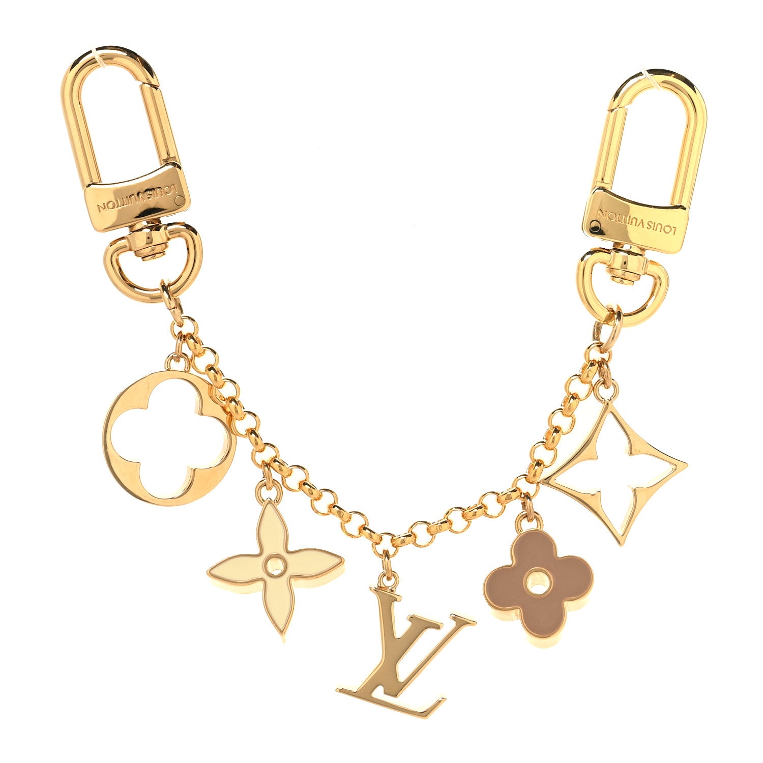 Louis Vuitton Brass Enamel Fleur De Monogram Bag Charm Chain Gold 1 of 4