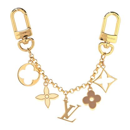 Louis Vuitton Brass Enamel Fleur De Monogram Bag Charm Chain Gold 1 of 4