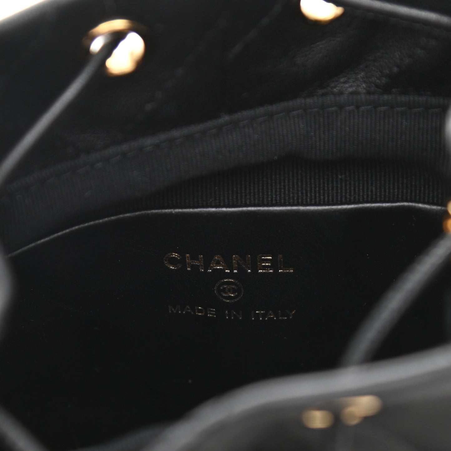 Metal Lambskin Quilted Small Chain Bucket Bag Black