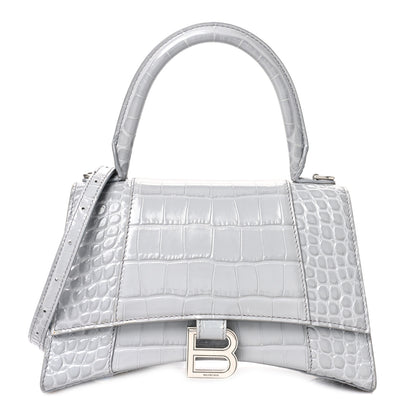 Balenciaga Shiny Calfskin Crocodile Embossed Small Hourglass Top Handle Bag Balenciaga Grey 1 of 10