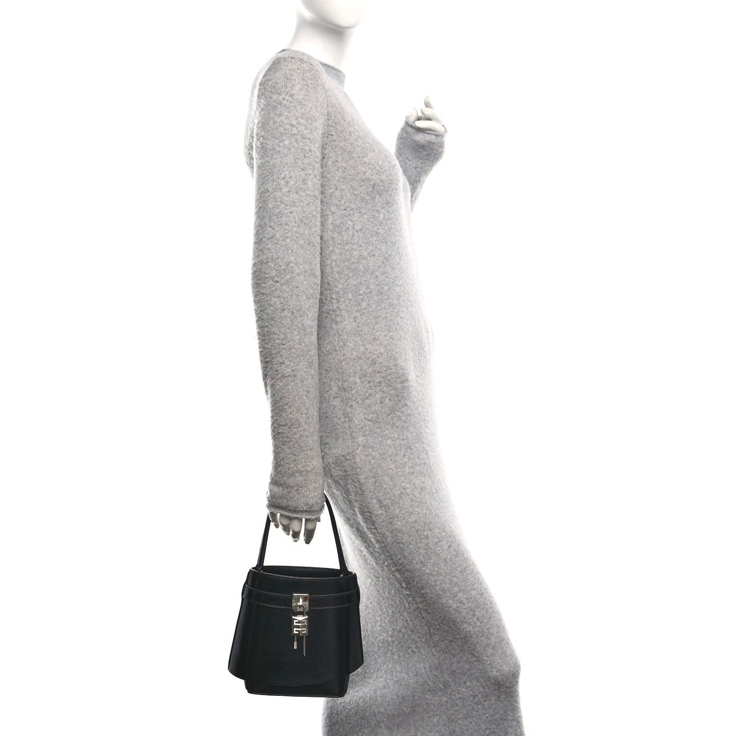 Box Calfskin Shark Lock Bucket Bag Black