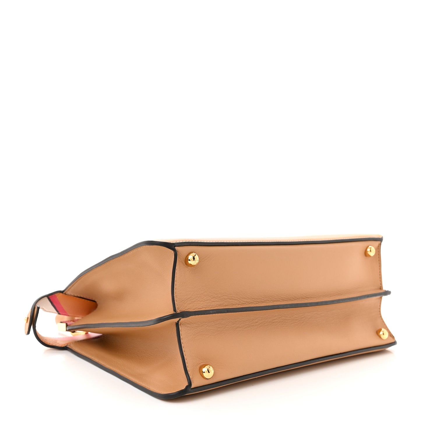 Vitello Seta Nappa FF Striped Embossed Medium Peekaboo I SEE U Satchel Miele Scuro Multicolor