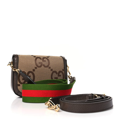 Gucci Monogram Jumbo GG Textured Dollar Calfskin Web Mini Horsebit 1955 Shoulder Bag Camel Ebony New Acero 3 of 8