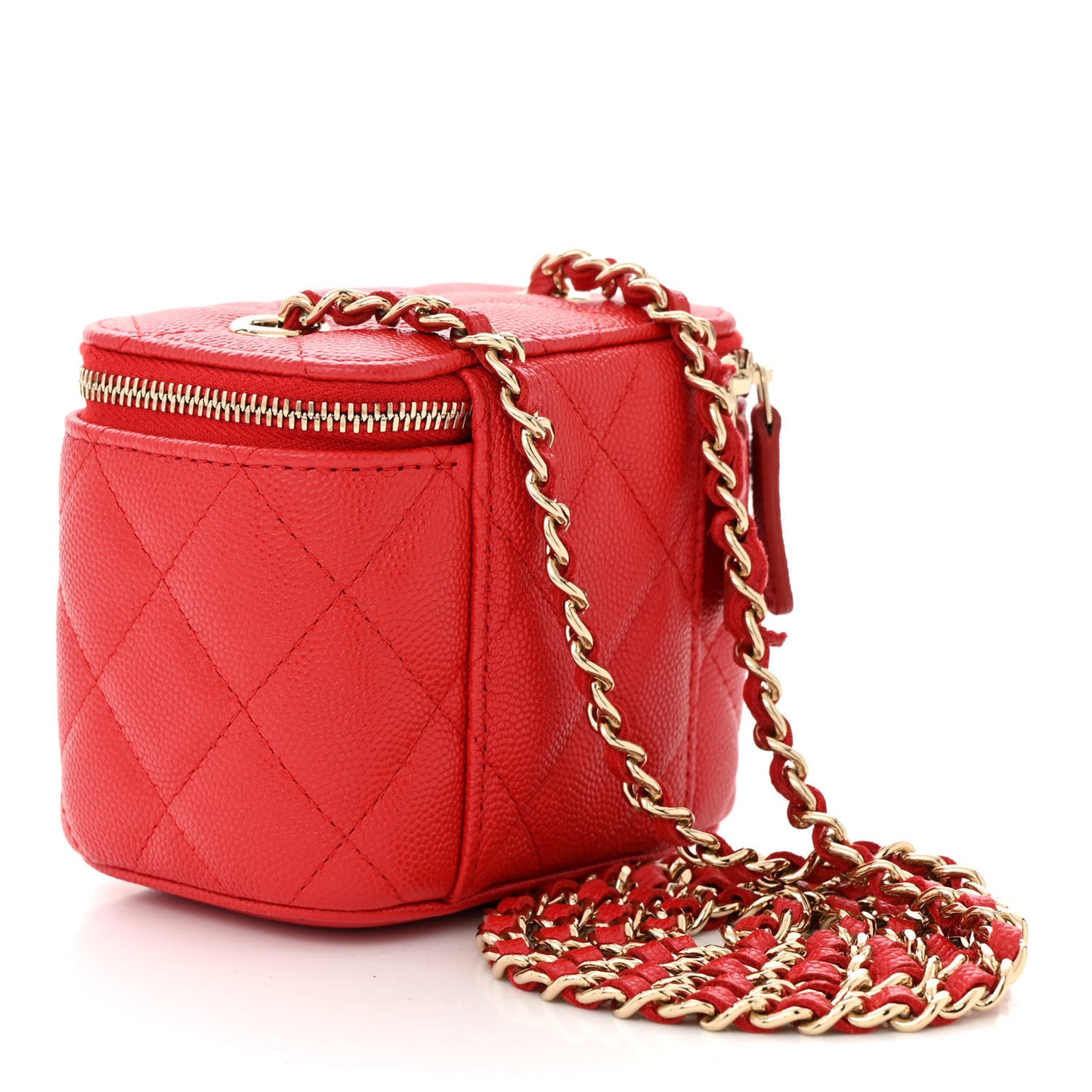 Caviar Quilted Mini Vanity Case With Chain Red