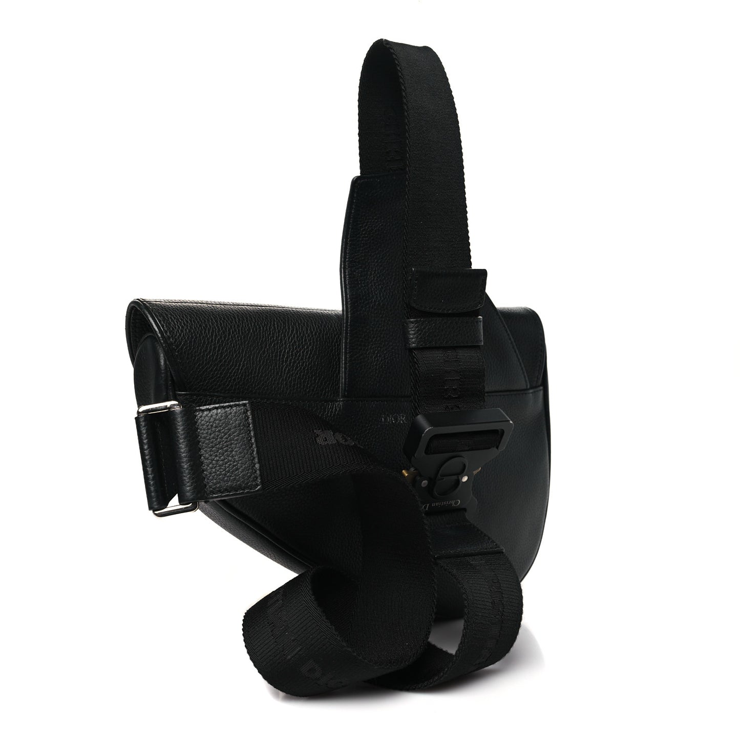 Grained Calfskin Mens Saddle Bag Black
