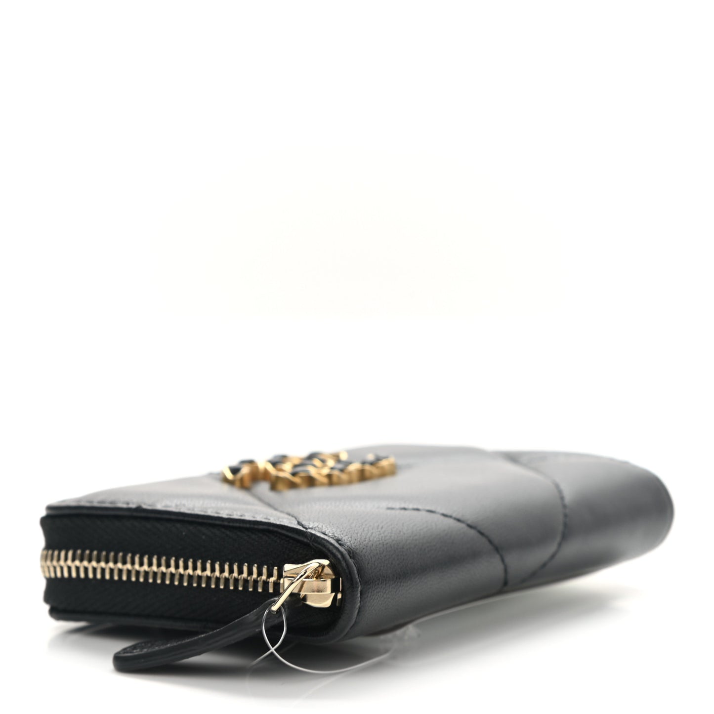Lambskin Quilted Chanel 19 Zip Around Coin Purse Wallet Black