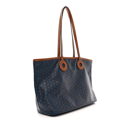 Moynat Grained Calfskin Canvas 1920 Oh! Tote Ruban Duo MM Indigo Bronze Cognac 3 of 15