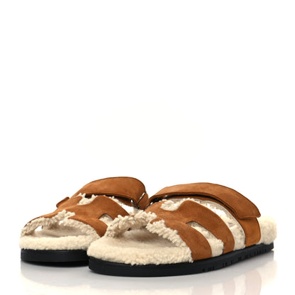 Hermes Suede Goatskin Woolskin Womens Chypre Sandals 37 Naturel Ecru 3 of 8