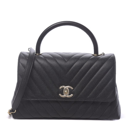 Chanel Caviar Chevron Quilted Small Coco Handle Flap Black 1 of 11