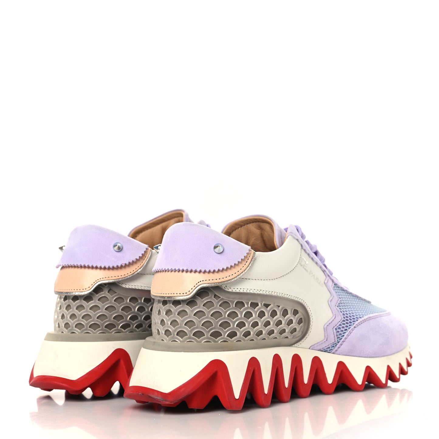 Suede Mesh Calfskin Neoprene Loubishark Sneakers 39.5 Lilac Smoke