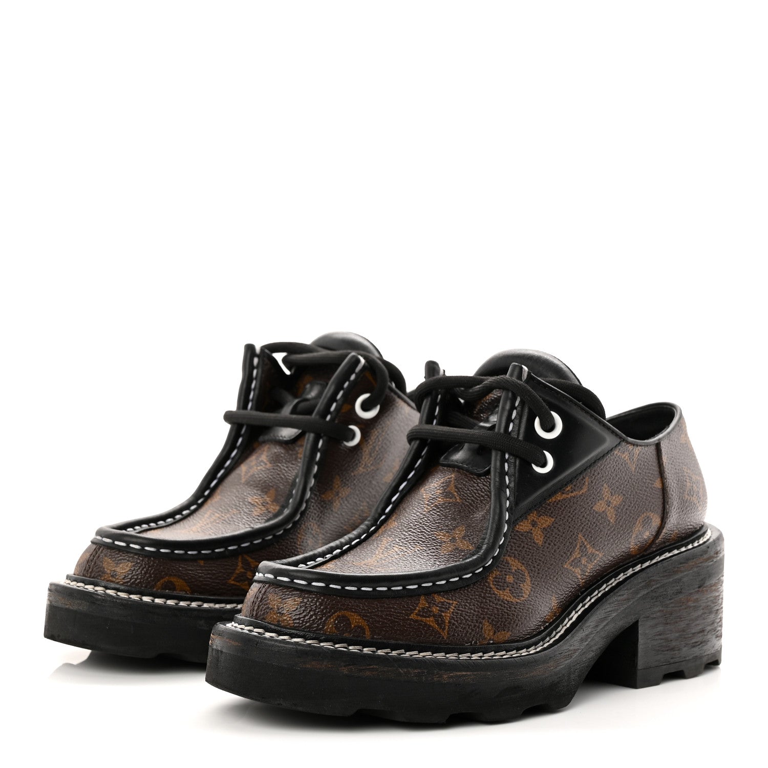 Louis Vuitton Monogram Calfskin Beaubourg Platform Derby Shoes 37.5 Brown 4 of 10