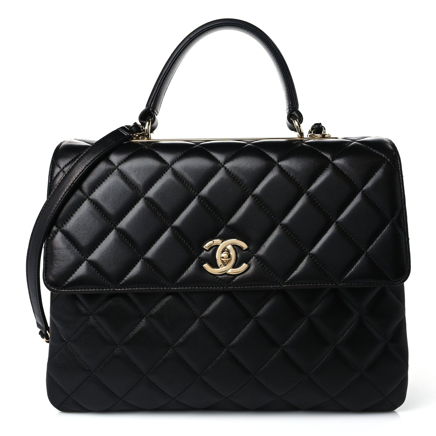 Lambskin Quilted Large Trendy CC Dual Handle Flap Bag Black