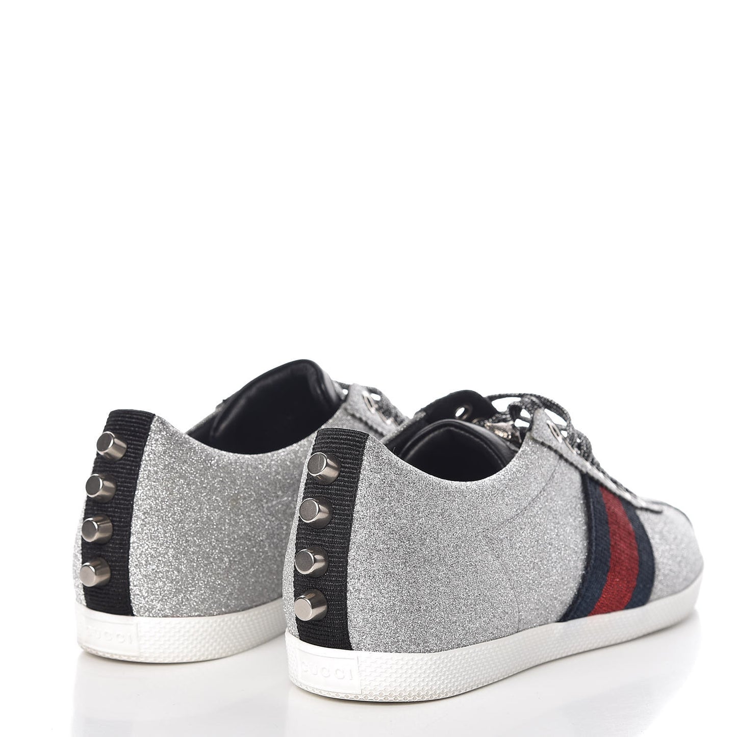 Glitter Fabric Studded Web Womens Sneakers 36 Silver