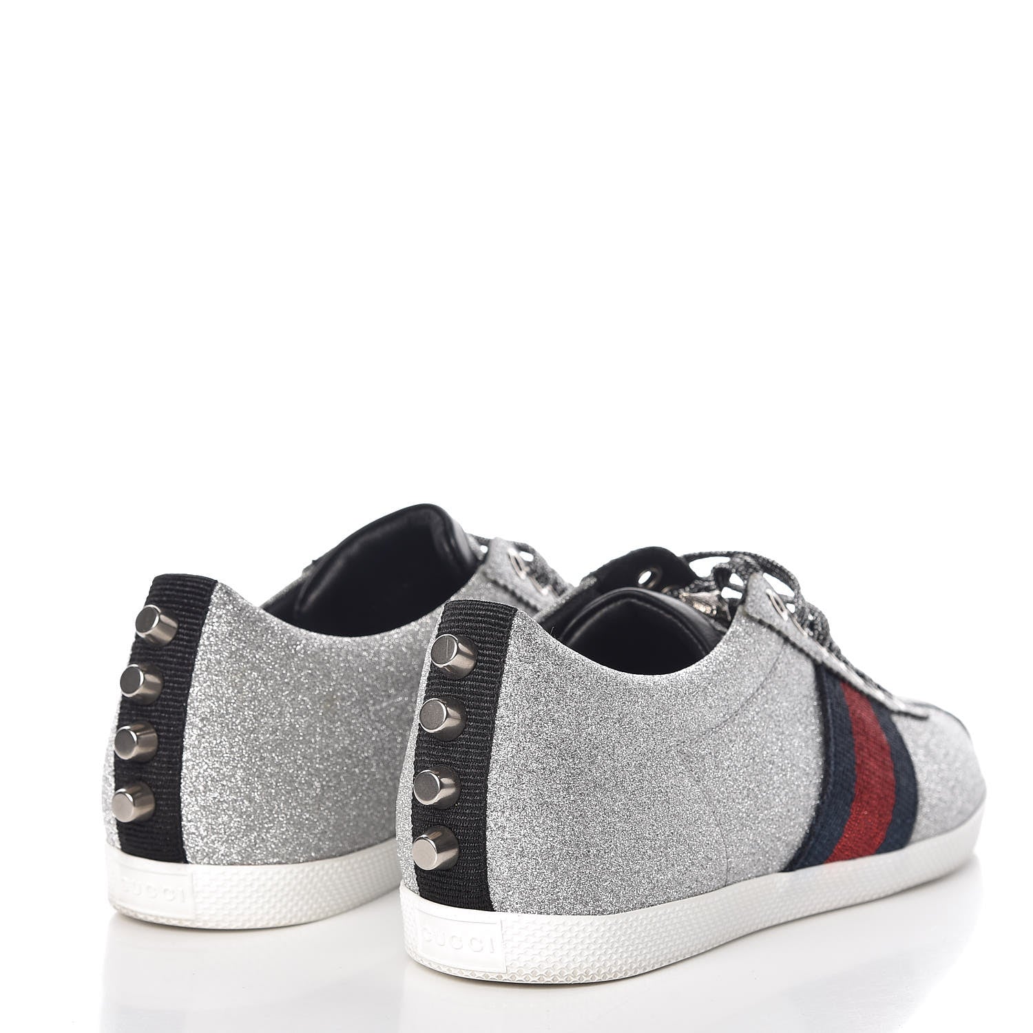 Gucci Glitter Fabric Studded Web Womens Sneakers 36 Silver 4 of 13