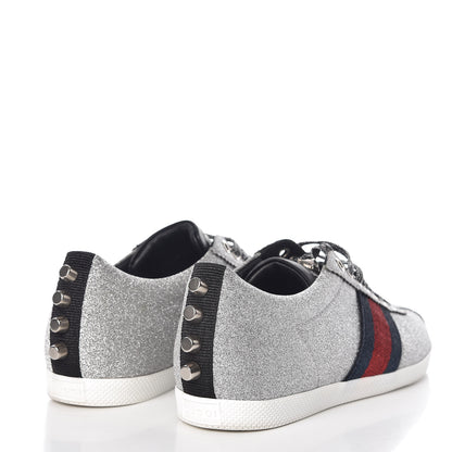 Gucci Glitter Fabric Studded Web Womens Sneakers 36 Silver 4 of 13