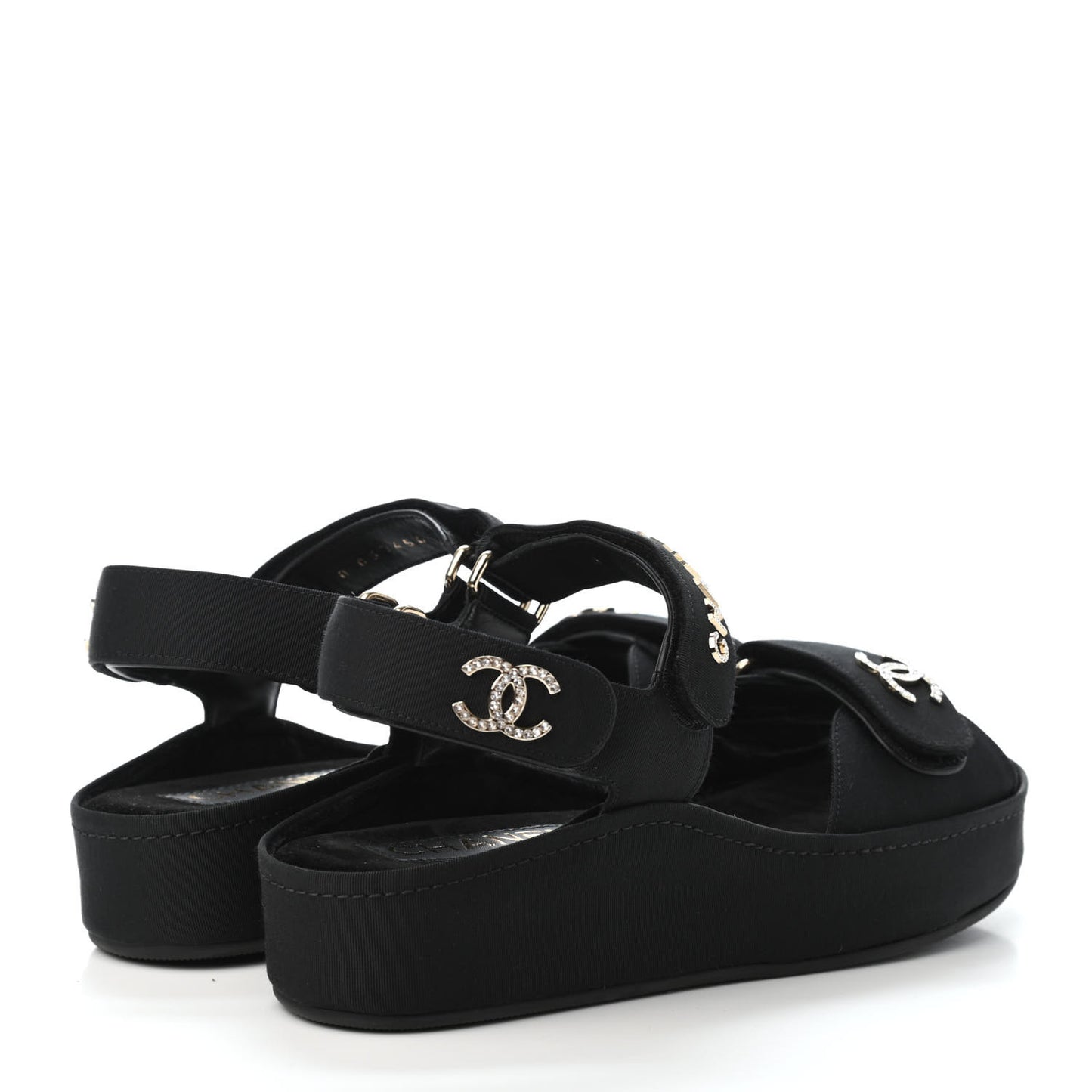Grosgrain Crystal Logo Platform Sandals 36 Black