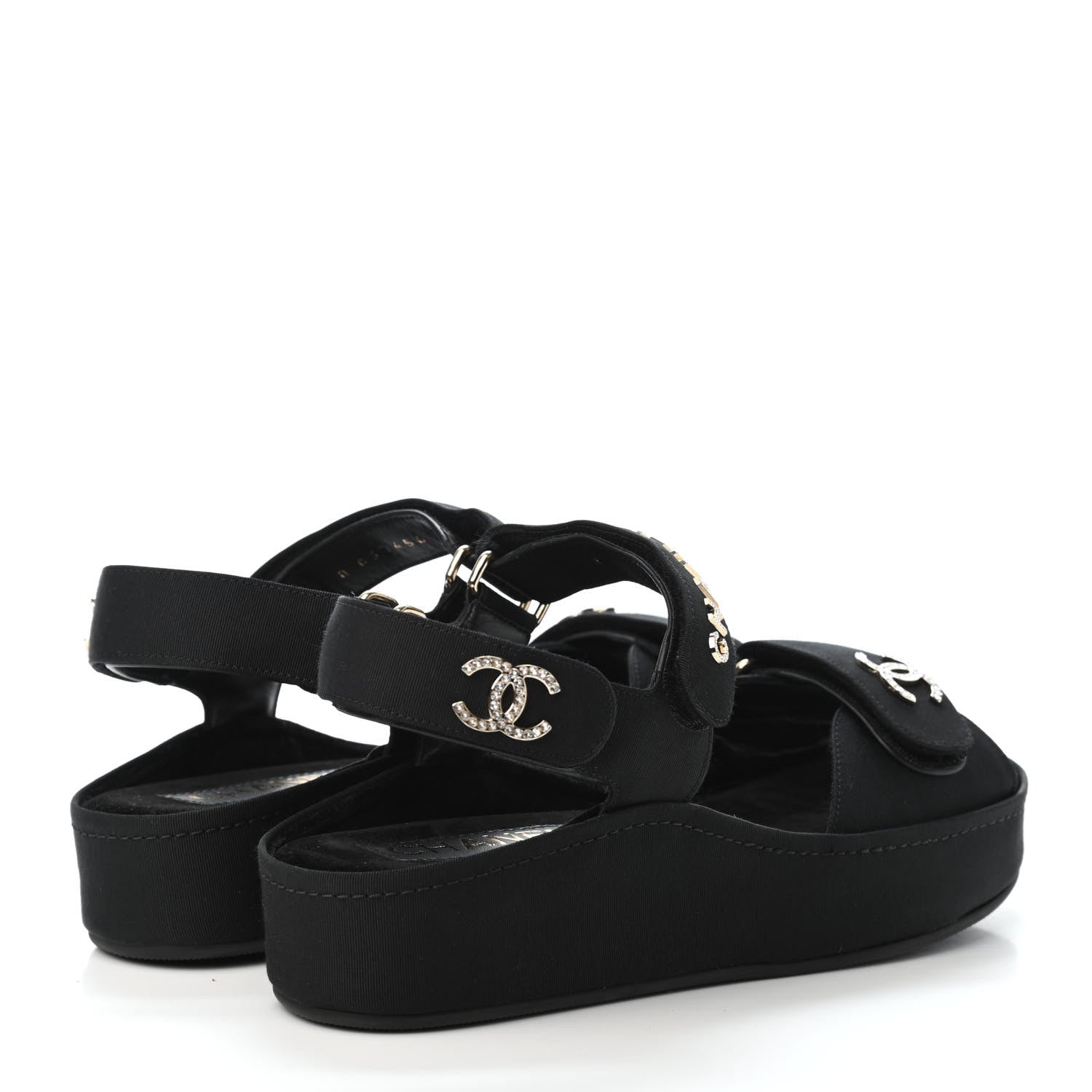 Chanel Grosgrain Crystal Logo Platform Sandals 36 Black 3 of 4