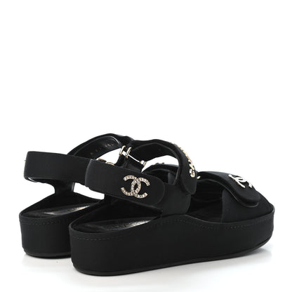 Chanel Grosgrain Crystal Logo Platform Sandals 36 Black 3 of 4