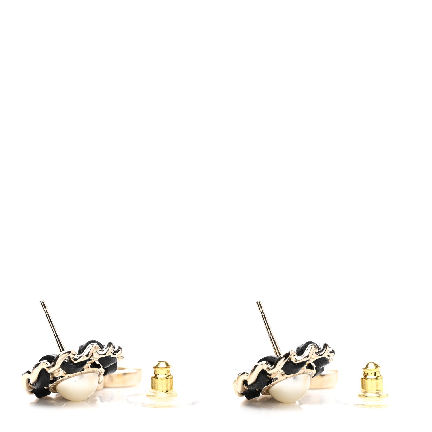 Chanel Pearl Lambskin Crystal CC Drop Earrings Gold White Black Gold White Black 3 of 5